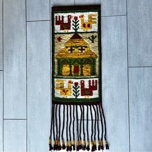 Vintage Polish Folk Art Handwoven Wool Rug Kilim Wall Hanging Tapestry Handmade